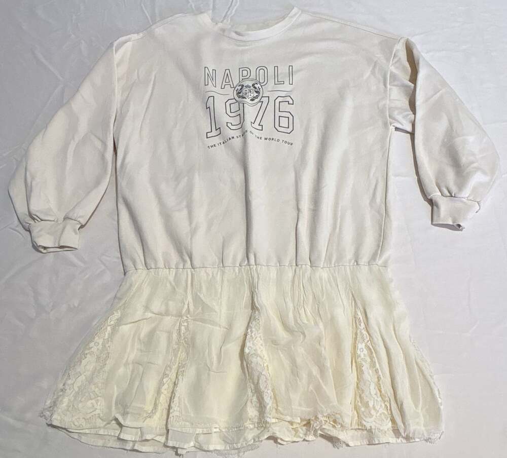 Pilcro Sweatshirt Dress Size XL Napoli 1976 White Lace Hem